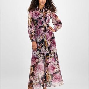 Julia Jordan Floral Long Sleeve Maxi Shirtdress in black multi